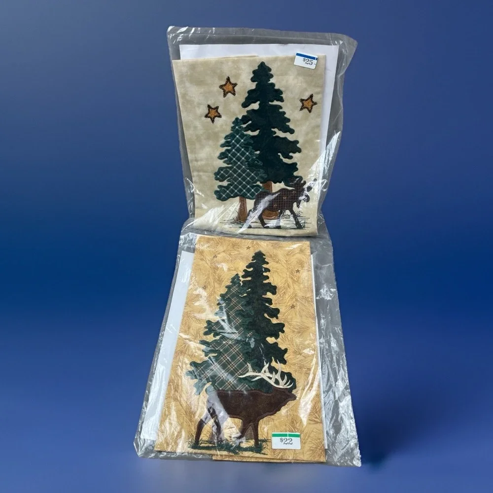 Applique Embroidered Quilt Block Fabric Reindeer Moose XMas - Shari Shari's x2